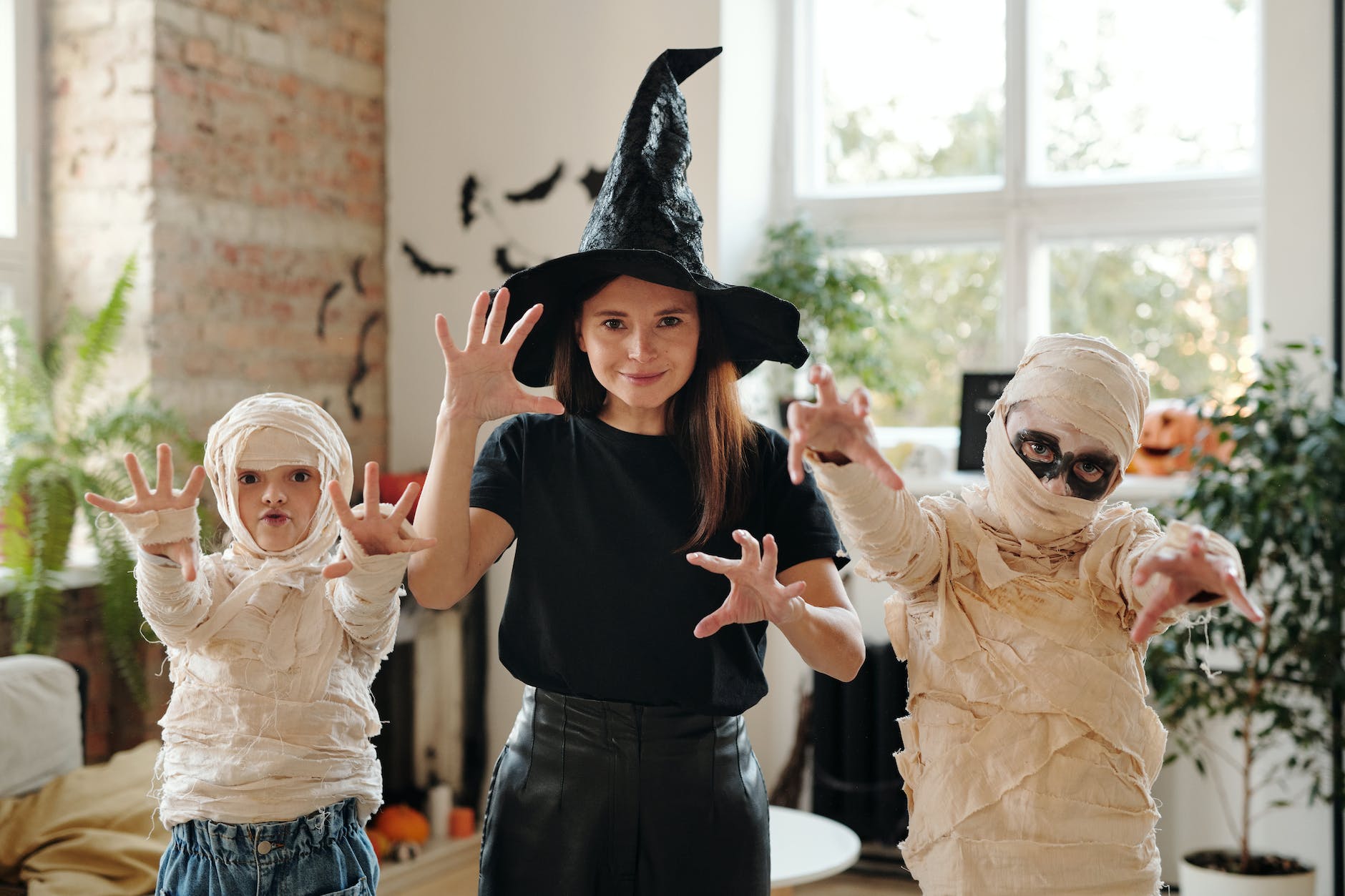 a family wearing halloween costumes
