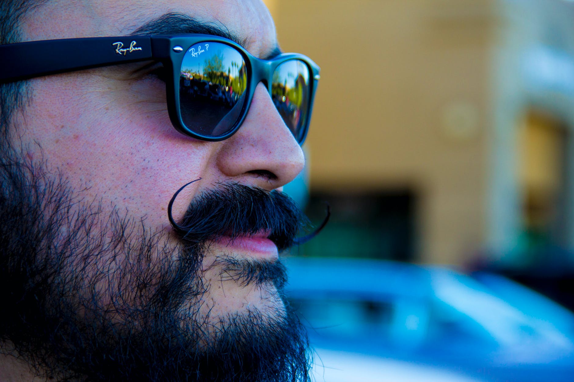 man wearing black ray ban wayfarer